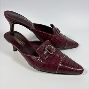 Brighton Burgundy Leather mule heels made in Italy crock embossed women’s 9
